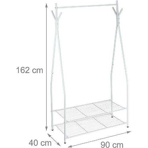 Helloshop26 Portant à vêtements tringle cintre rangement 2 compartiments rangement chaussures bottes 162 cm en métal blanc 13_0002133_2