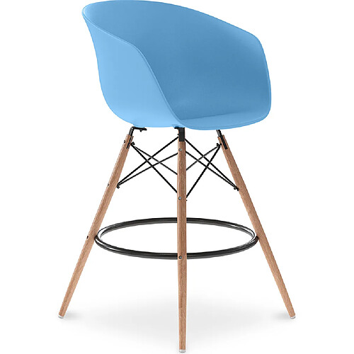 ICONIK INTERIOR Chaise de bar design scandinave en polypropylene et pieds en bois naturel - Melania Bleu