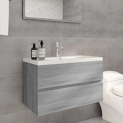 vidaXL Meuble lavabo avec bassin intégré Sonoma gris Bois d'ingénierie