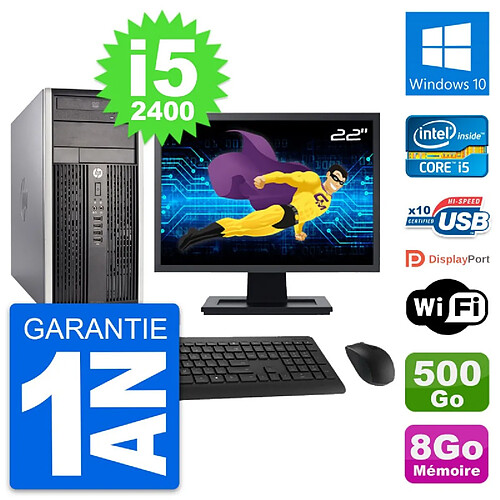 PC Tour HP Pro 6300 CMT Ecran 22" i5-2400 RAM 8Go Disque 500Go Windows 10 Wifi · Occasion