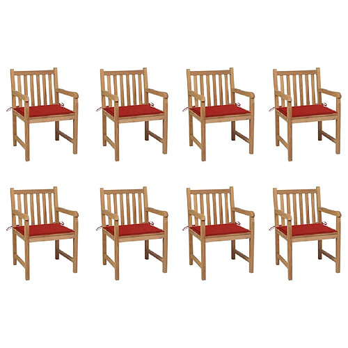 vidaXL Chaises de jardin lot de 8 avec coussins rouge Bois teck massif