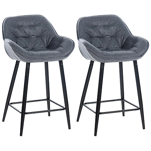 Decoshop26 Lot de 2 tabourets de bar chaises hautes assise effet capitonnée en tissu gris et métal noir 10_0004165