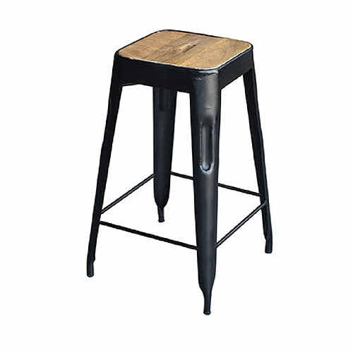 Mes Tabouret de bar 38x38x64 cm en manguier naturel et métal noir