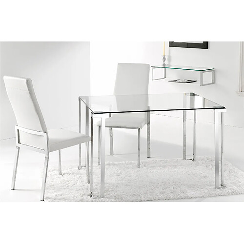 Pegane Table à manger rectangulaire en verre avec pieds chromés , Longueur 120 X largeur 80 cm