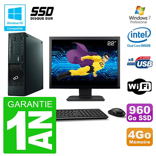 PC Fujitsu Esprimo E500 E85+ DT Ecran 22" G640 RAM 4Go SSD 960Go DVD Wifi W7 · Occasion