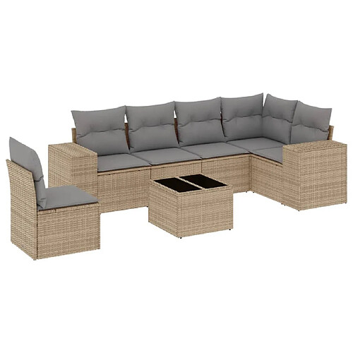 Maison Chic Salon de jardin avec coussins 7 pcs, Ensemble Tables et chaises de jardin, beige résine tressée -GKD528250