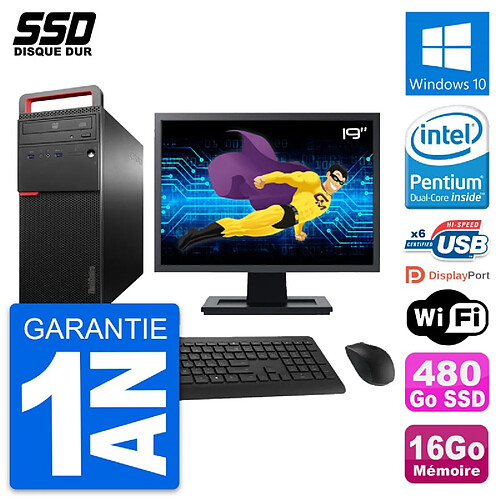 PC Tour Lenovo M700 Ecran 19" Intel G4400 RAM 16Go SSD 480Go Windows 10 Wifi · Occasion