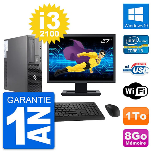 PC Fujitsu E500 DT Ecran 27" Intel i3-2100 RAM 8Go Disque 1To Windows 10 Wifi · Occasion