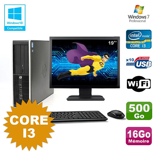 Lot PC HP Compaq 6200 Pro SFF Core i3 3.1GHz 16Go 500Go DVD WIFI W7 + Ecran 19 · Occasion