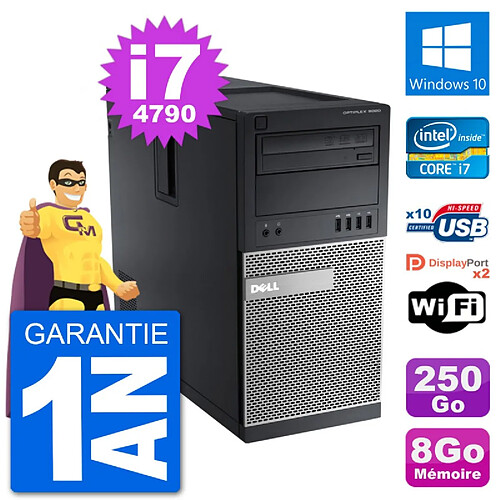 PC Tour Dell 9020 Intel Core i7-4790 RAM 8Go Disque Dur 250Go Windows 10 Wifi · Occasion