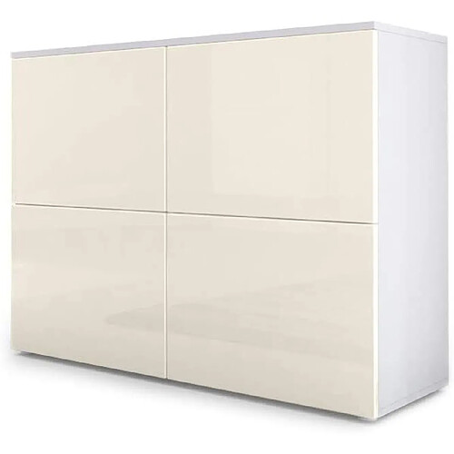 Mpc Meuble Blanc Mat Et Façades Crème Laquées H 72 X L 92 X P 35