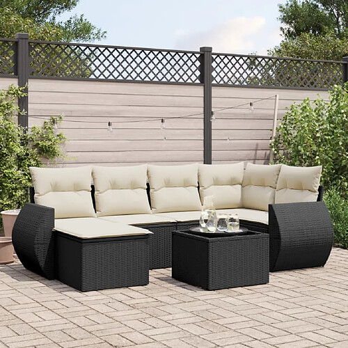 vidaXL Salon de jardin 7 pcs avec coussins noir résine tressée