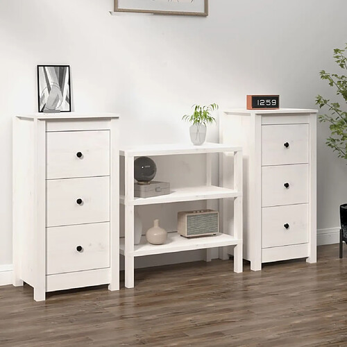 Maison Chic Ensemble de 2 Buffets,commode,console pour rangement Blanc 40x35x80 cm Bois massif de pin -MN81414