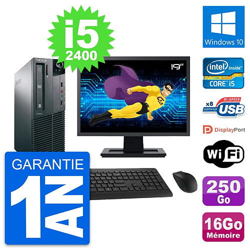 PC Lenovo M81 SFF Ecran 19" Intel i5-2400 RAM 16Go Disque 250Go Windows 10 Wifi · Occasion