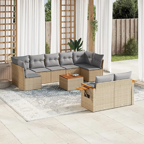 vidaXL Salon de jardin avec coussins 10 pcs beige résine tressée