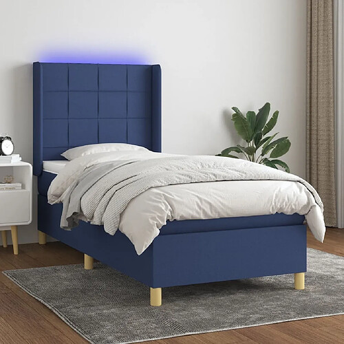 Sommier à lattes,Cadre à lattes de lit pour Adulte matelas et LED Bleu 90x190 cm Tissu -MN37416