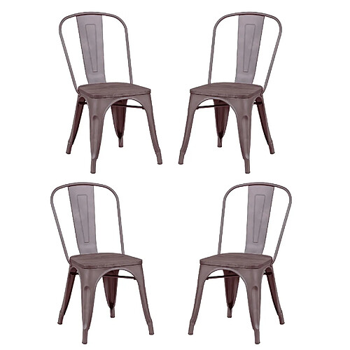 Nest Dream Pack de 4 chaises en métal avec assises en bois - Bistro