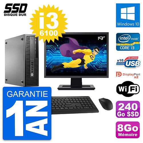 PC HP EliteDesk 800 G2 SFF Ecran 19" i3-6100 RAM 8Go SSD 240Go Windows 10 Wifi · Occasion