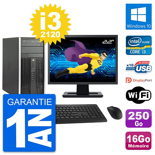 PC Tour HP Pro 6300 CMT Ecran 22" i3-2120 RAM 16Go Disque 250Go Windows 10 Wifi · Occasion