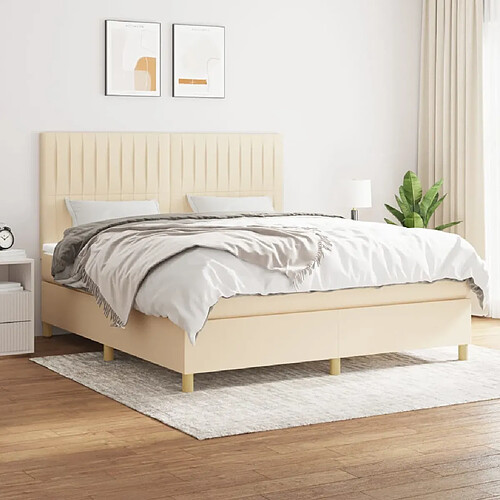 vidaXL Sommier à lattes de lit avec matelas Crème 180x200 cm Tissu