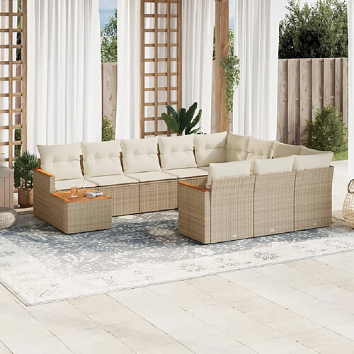 vidaXL Salon de jardin 11 pcs avec coussins beige résine tressée