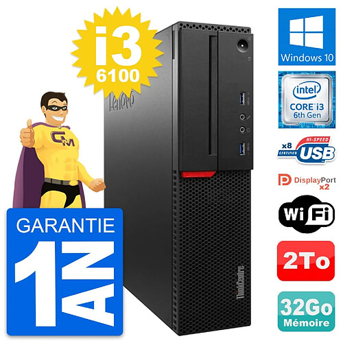 PC Lenovo ThinkCentre M800 SFF Intel i3-6100 RAM 32Go Disque 2To Windows 10 Wifi · Occasion