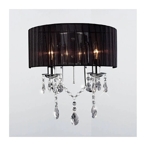 Luminaire Center Applique murale Olivia avec interrupteur avec Abat jour noir 2 Ampoules chrome poli/cristal