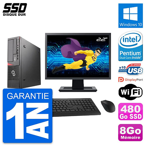 PC Fujitsu E720 E85+ DT Ecran 22" Intel G3220 RAM 8Go SSD 480Go Windows 10 Wifi · Occasion