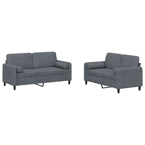 Maison Chic Ensemble de canapés 2 pcs avec coussins, Canapé droit Sofa pour Salon gris foncé velours -GKD573539