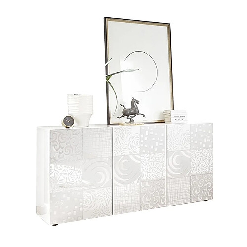 Webmarketpoint Buffet 3 portes en sérigraphie blanc brillant. L.181 P.42 H.84 cm