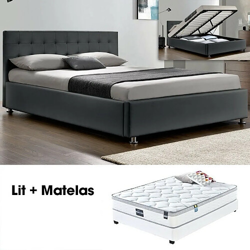 Meubler Design Lit Complet Capitole + Matelas Romance 140 Gris