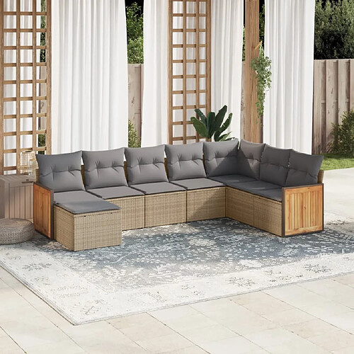 vidaXL Salon de jardin avec coussins 8 pcs beige résine tressée