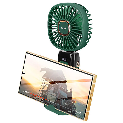 LinQ Mini Ventilateur Portable Réglable 90° Affichage LED Design carré Vert Foncé