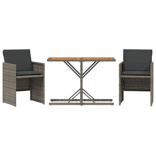 Maison Chic Ensemble de bistro 3 pcs avec coussins,Table + chaises + coussins de jardin gris résine tressée -GKD256051