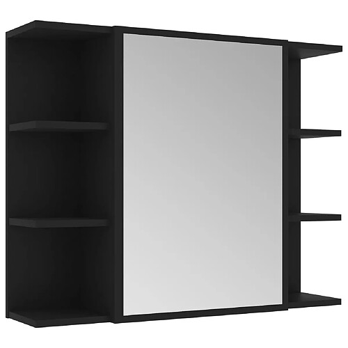 Maison Chic Armoire à miroir de salle de bain,Meuble de rangement,Meuble bas de bain Noir 80x20,5x64 cm Aggloméré -GKD912273