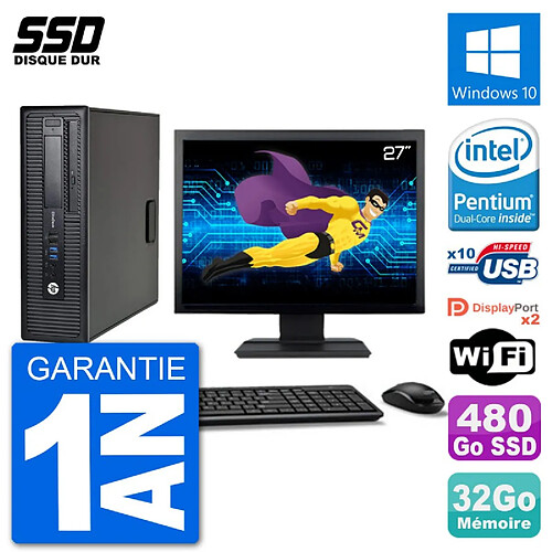 PC HP EliteDesk 800 G1 Ecran 27" Intel G3220 RAM 32Go SSD 480Go Windows 10 Wifi · Occasion