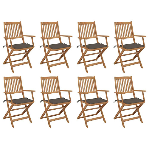 vidaXL Chaises pliables d'extérieur et coussins lot de 8 Bois d'acacia