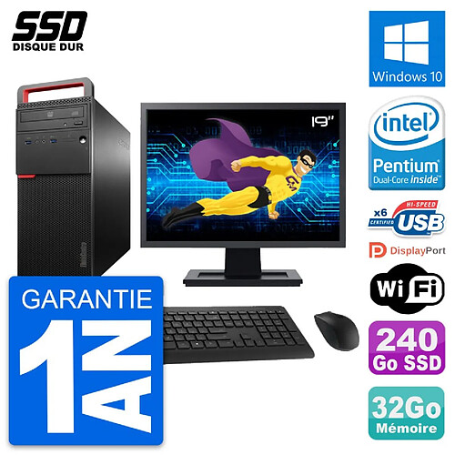 PC Tour Lenovo M700 Ecran 19" Intel G4400 RAM 32Go SSD 240Go Windows 10 Wifi · Occasion