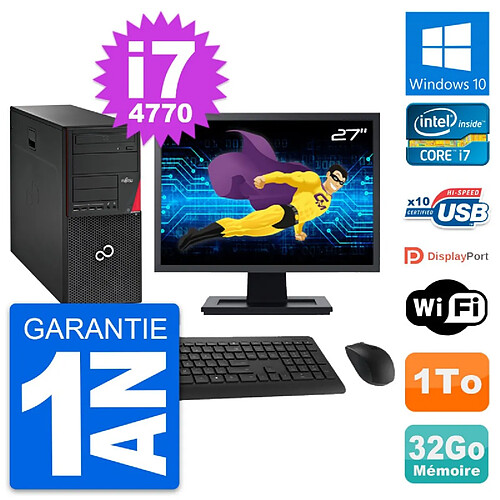 PC Tour Fujitsu P720 Ecran 27" Intel i7-4770 RAM 32Go Disque 1To Windows 10 Wifi · Occasion