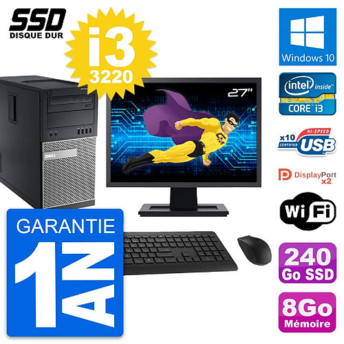 PC Tour Dell OptiPlex 9010 Ecran 27" i3-3220 RAM 8Go SSD 240Go Windows 10 Wifi · Occasion