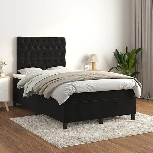 vidaXL Sommier à lattes de lit avec matelas Noir 120x200 cm Velours