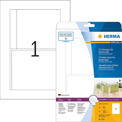 HERMA Jaquette pour boîtier standard de CD, 151 x 118 mm, ()