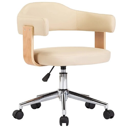 Maison Chic Chaise Gaming | Chaise pivotante de bureau Ergonomique Fauteuil Crème Bois courbé et similicuir -GKD48934