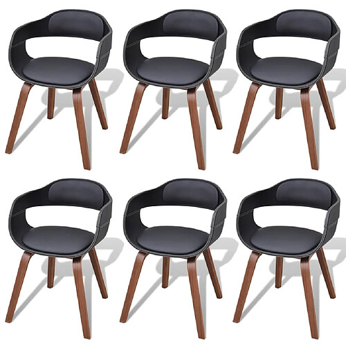 vidaXL Chaises à manger lot de 6 noir bois courbé et similicuir