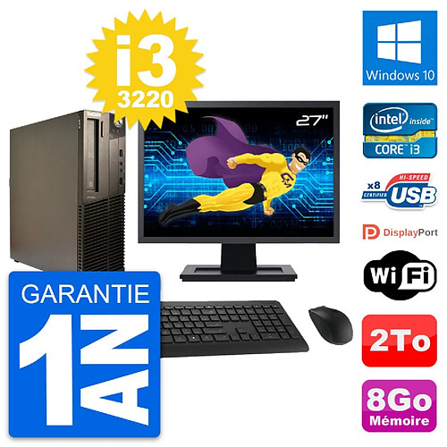 PC Lenovo M82 SFF Ecran 27" Intel i3-3220 RAM 8Go Disque Dur 2To Windows 10 Wifi · Occasion