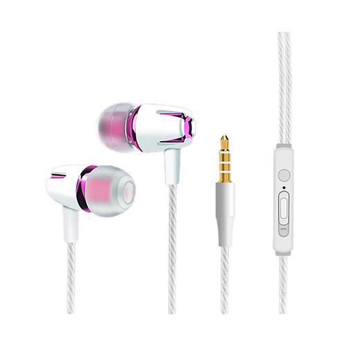 LUUCOZK YM108 Écouteurs filaires à contrôle filaire 3,5 mm Écouteurs intra-auriculaires ergonomiques 4D-Rouge rosé