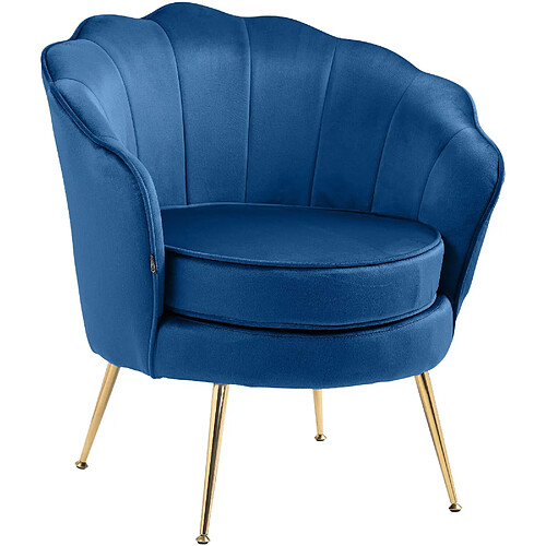 Decoshop26 Fauteuil lounge chaise de chaise rembourrée avec coutures décoratives revêtement en velours bleu et pieds métal doré FAL101553