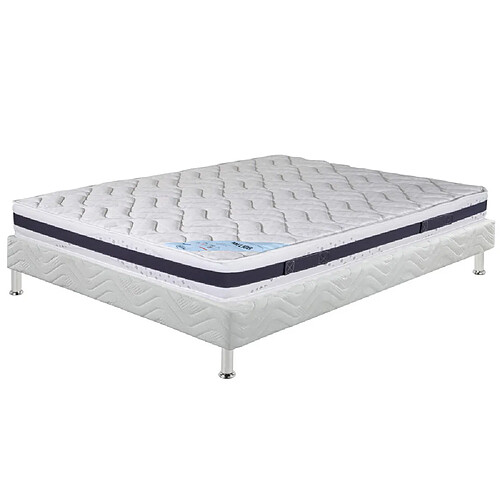 Ebac Matelas + sommier tapissier 140x200 Mousse - Melior - Soutien ferme - Blanc