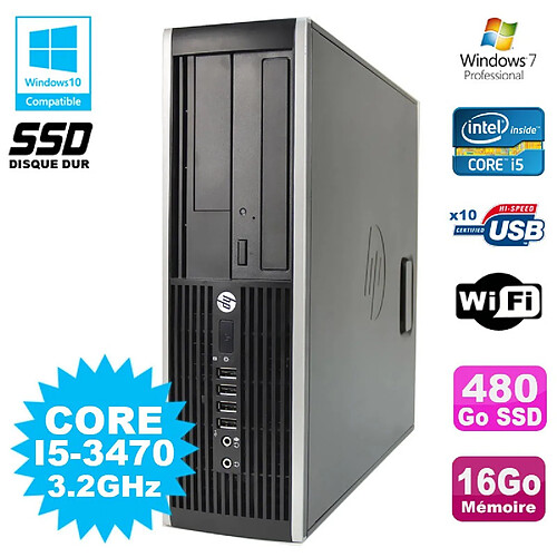 PC HP Elite 8300 SFF Core I5 3470 3.2GHz 16Go 480Go SSD Graveur USB3 Wifi W7 · Occasion