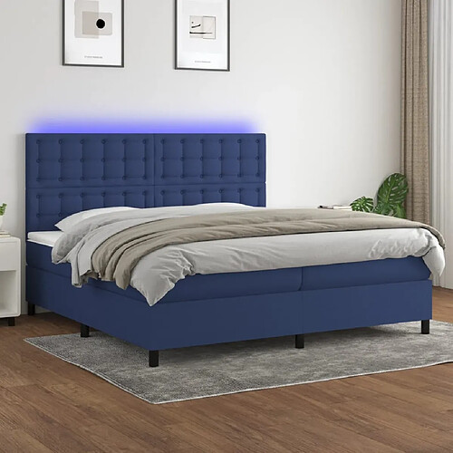 Sommier à lattes,Cadre à lattes de lit et matelas et LED pour Adulte Bleu 200x200 cm Tissu -MN81922